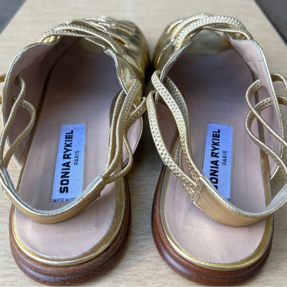 Sonia Rykiel Paris Open Toe Sandal Flats In Gold Sz 39 EU/ 8.5 US - Picture 12 of 13
